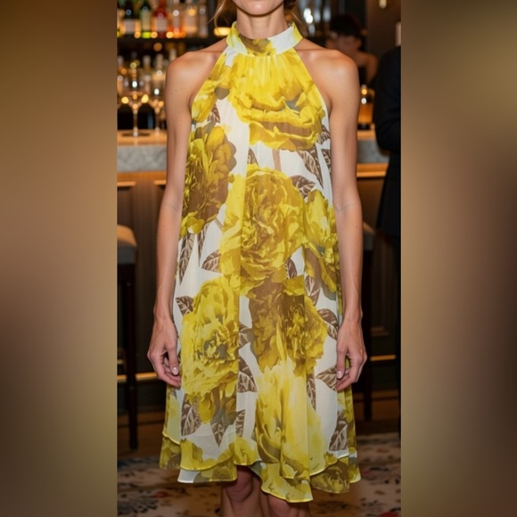 Eliza J High Halter Midi Floral A-line Dress sz 4 - Picture 8 of 15